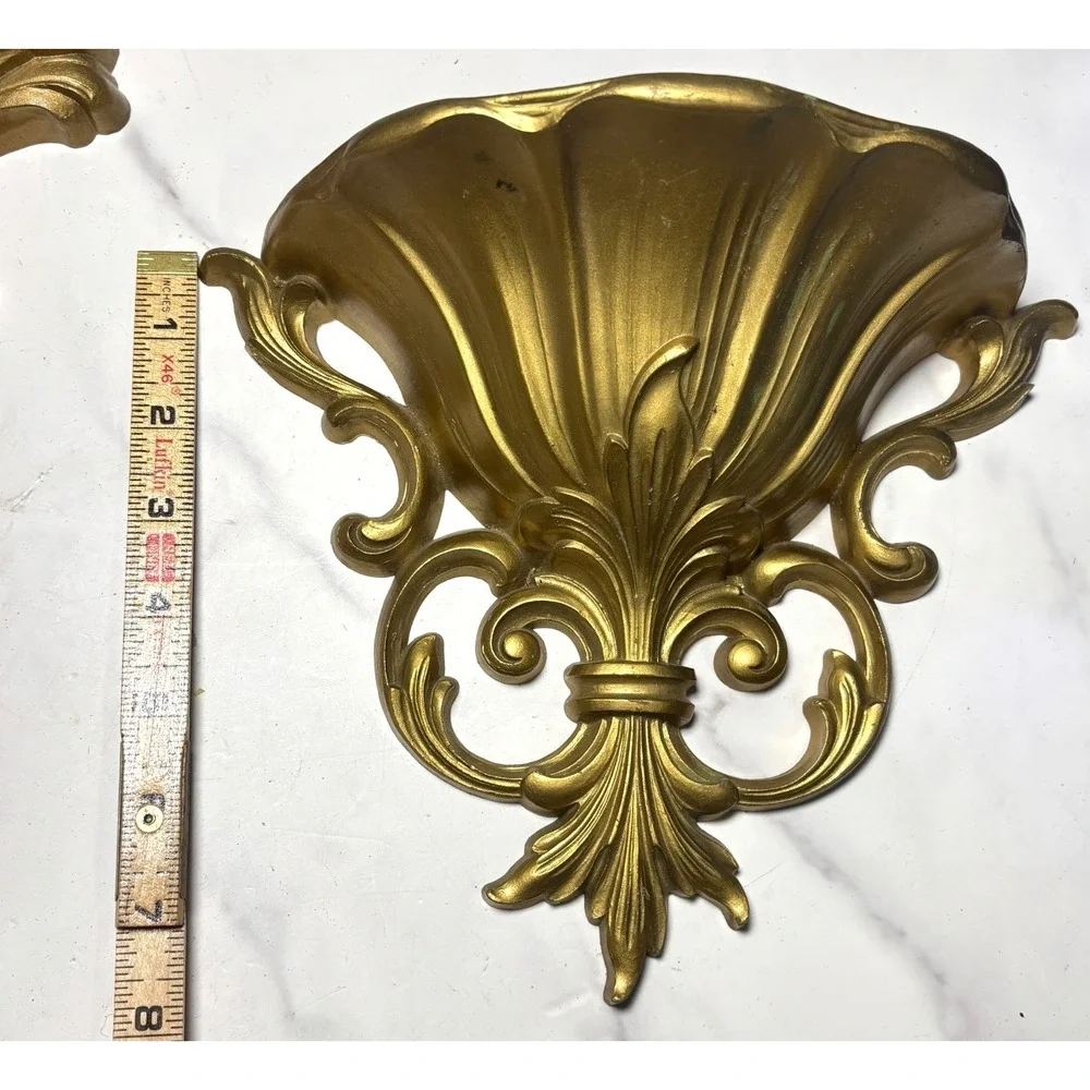 Vintage Gold Wall Shelf and Pocket Planter Set Hollywood Regency Ornate Decor